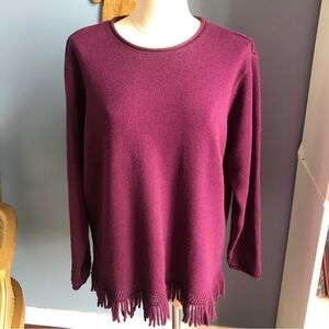 Route 66 purple pull over sweater with fringe crew neck long sleeves flowy comfy